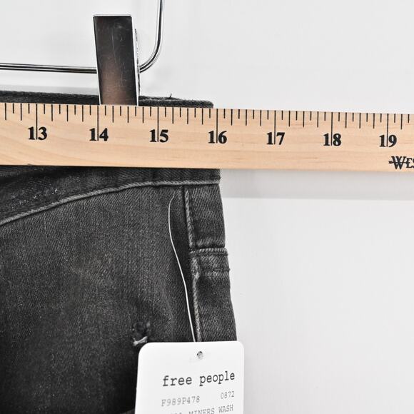 FREE PEOPLE Jeans Womens Sz 28 Coal Miners Washed Black Distressed Boho Festival - Picture 11 of 13